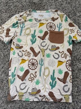 Play by Sleepies  Western Print Pocket Tee - Cream, Brown, Teal t shirt